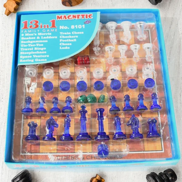 13 IN 1 FAMILY BOARD GAME CHESS, SNAKES & LADDERS, LUDO, TIC-TAC-TOE, CHECKERS, TRAVEL BINGO, FOOTBALL, SPACE VENTURE, STEEPLECHASE SET FOR KIDS