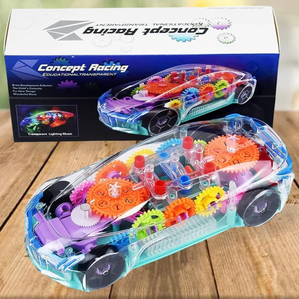 Automatic 360 Degree Rotating Transparent Gear Concept Car With Musical And 3D Flashing Lights Toy For Kids Boys & Girls (Multicolor / Battery Not Included)-17793
