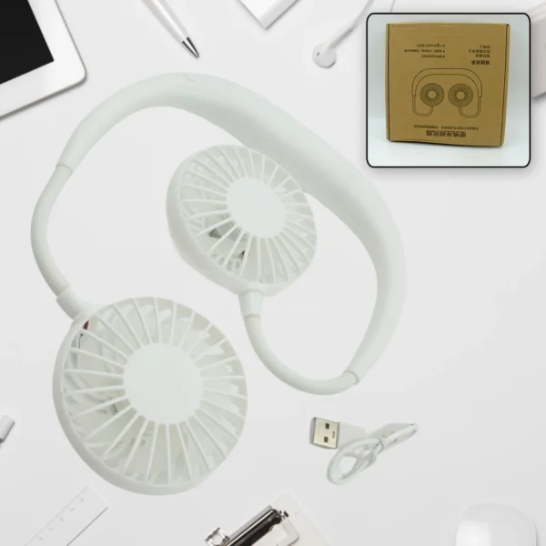 Portable Fan USB Rechargeable Mini Hand Free Personal Fan Adjustable Speed Wearable Neckband Fan For Camping Traveling Office Room Outdoor (1 Pc )-0896