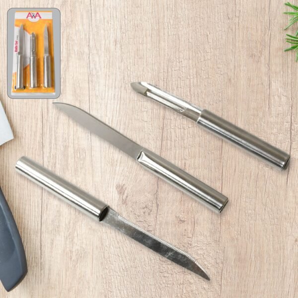 Stainless Steel Multipurpose Sharp Cutting Knife With Non-Slip Handle For Fruit, Meat And Vegetable Chopping (Pack Of 3)-8243