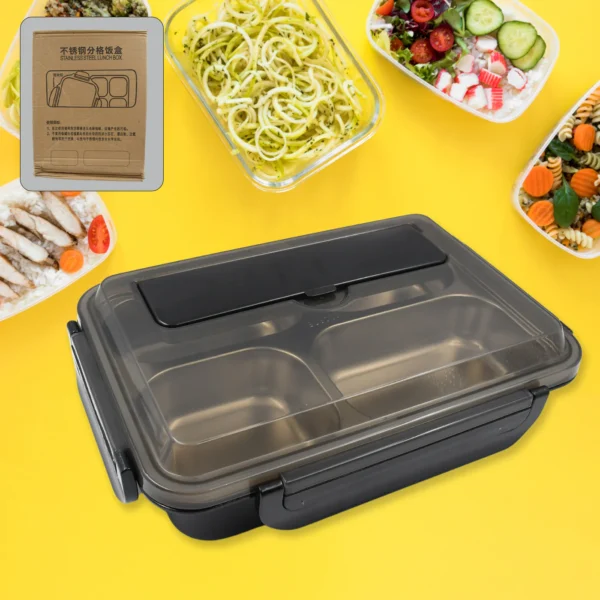 4 Compartment Insulated Lunch Box Stainless Steel |Tiffin Box For Boys, Girls, School & Office Men For Microwave & Dishwasher & Freezer Safe Adult Children Food Container (1 Pc)-10034