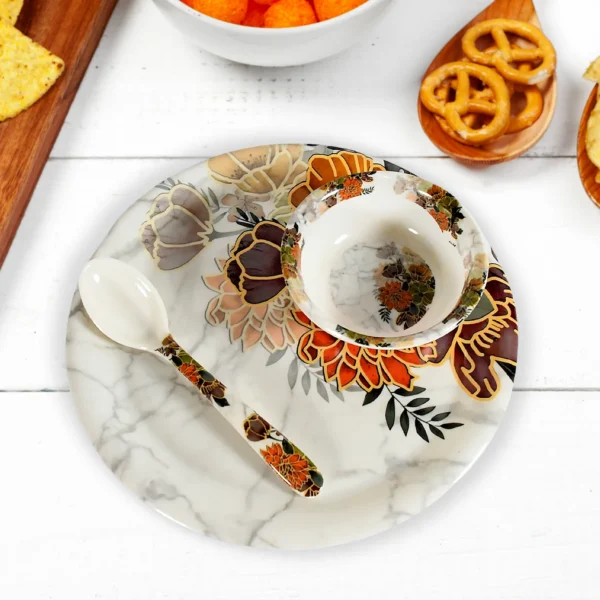 Dream High Quality Plastic Dinning Dinner Set With Unique Flower Design Printed, 6 Pc Plates, 6 Pc Bowls And 6 Pc Serving Spoon, Lightweight Round Plates And Bowls, Microwave, And Dishwasher Safe (18 Pcs Set)-231 - Image 2