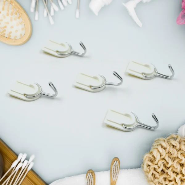 Multipurpose Strong Hook Self-Adhesive Hooks For Wall Heavy Plastic Hook, Sticky Hook Household For Home, Decorative Hooks, Bathroom & All Type Wall Use Hook, Suitable For Bathroom, Kitchen, Office (5 Pc)-4263 - Image 2