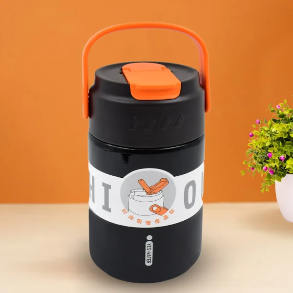 Stainless Steel Mug / Bottle Vacuum Insulated Cup With Handle, Small Cup & Straw (500 ML)-13287 - Image 2