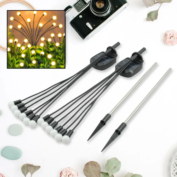 Solar Garden Lights, Solar - Powered Firefly Lamp, New Upgraded Solar Firefly Lights Outdoor Waterproof, Solar Outdoor Decorative Lights For Yard Gardening Patio Backyard Pathway Décor (2 PCS Set 12 LED (Warm Light))-9129